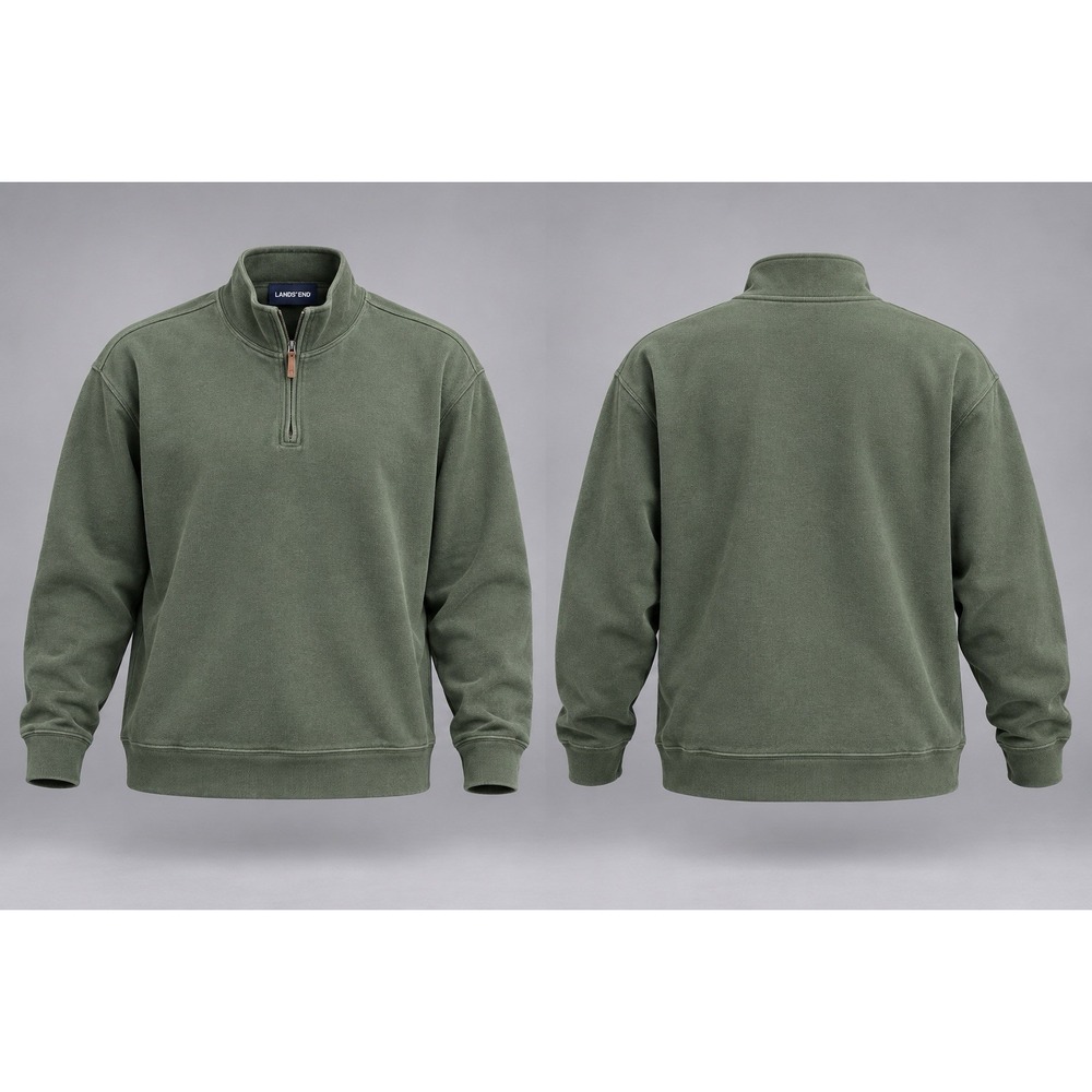 Lands' End Men's Quarter Zip Cotton Sweater Size XL DARK Green EUC